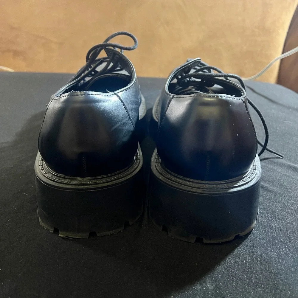 Zara Mens Black Chunky Lug Sole Derby Shoes Square Toe Lace Up Size 44 US 11